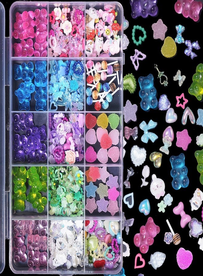 CESUSME 3D Bear Candy Nail Charms, Assorted Color Lollipop Flower Butterfly Chams for Acrylic Nails, Cute Bow Heart Cartoon Nail Art Charms for Nail Art DIY Accessories - Image 4